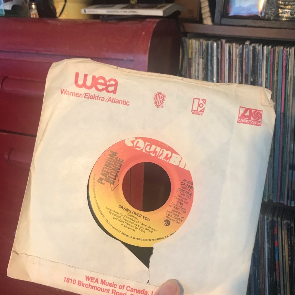 1985 Platinum Blonde 45 RPM Record - 'Crying Over You' in White Sleeve